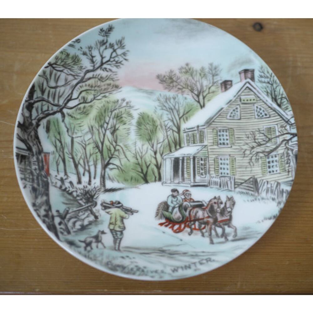 Vintage Currier & Ives Country Christmas WINTER Scene Japan Porcelain Plate 6.5"